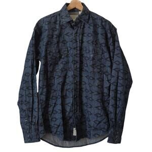 Stetson Men's‎ Button Down Shirt Size Small 100% Cotton Pearl Snap Chambray Blue